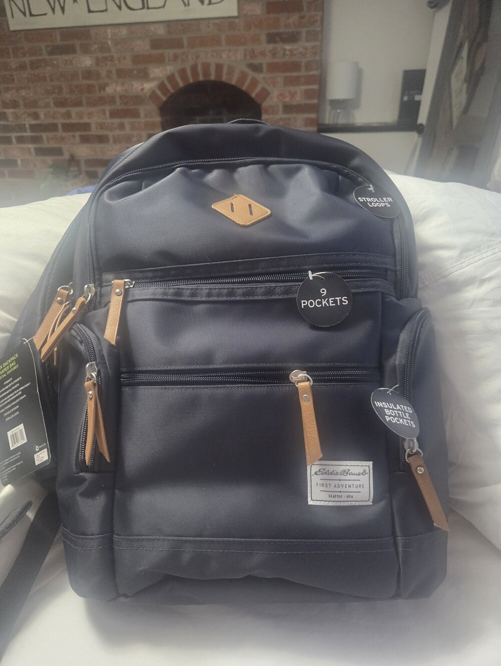 Eddie Bauer Navy Blue Backpack with Tan Accents